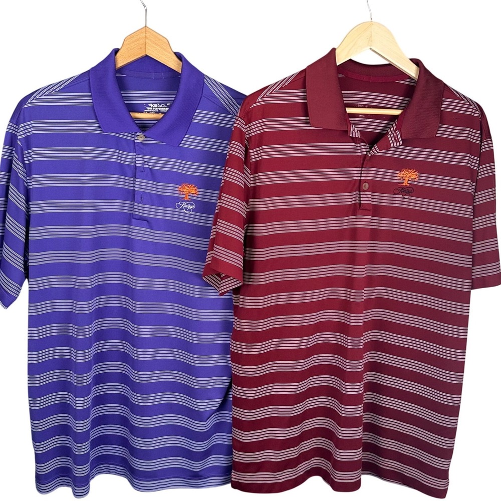 Nike Golf Kiawah Island Polo Shirts Bundle Mens XL Dri-FIT Purple Maroon Stripe